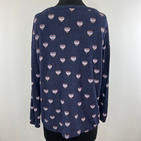 CHASER Blue Heart Print Scoop Neck Long Sleeve Pullover Women's Sweater Size M - Picture 4 of 8
